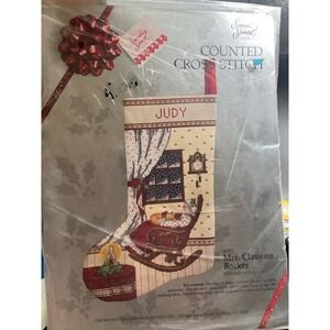 DIY Mrs. Santa Rocking Chair Cross Stitch Chriatmas Stocking Kit 12"x17" Granny